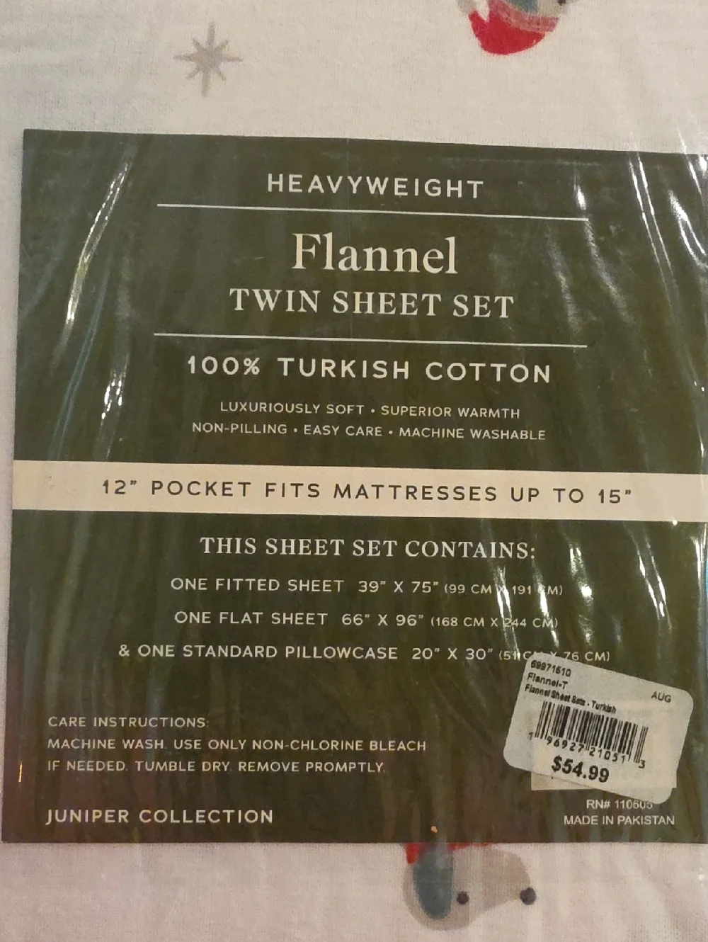 NWT Juniper Collection Flannel Twin Sheet Set 100% Turkish Cotton Winter Doggies